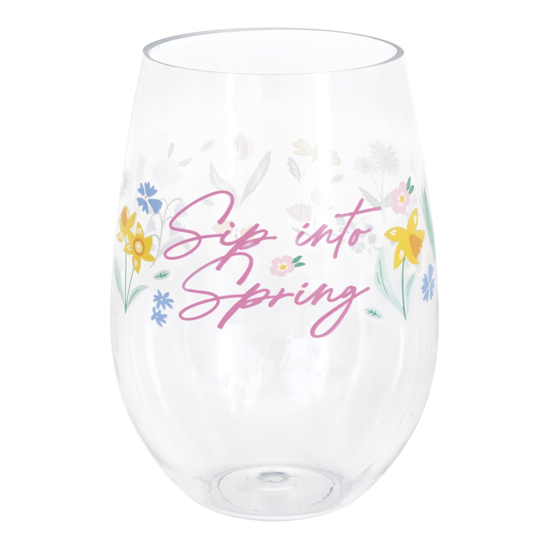 Pastel Spring "Sip Into Spring" Plastic 21oz Stemless Wine Glass