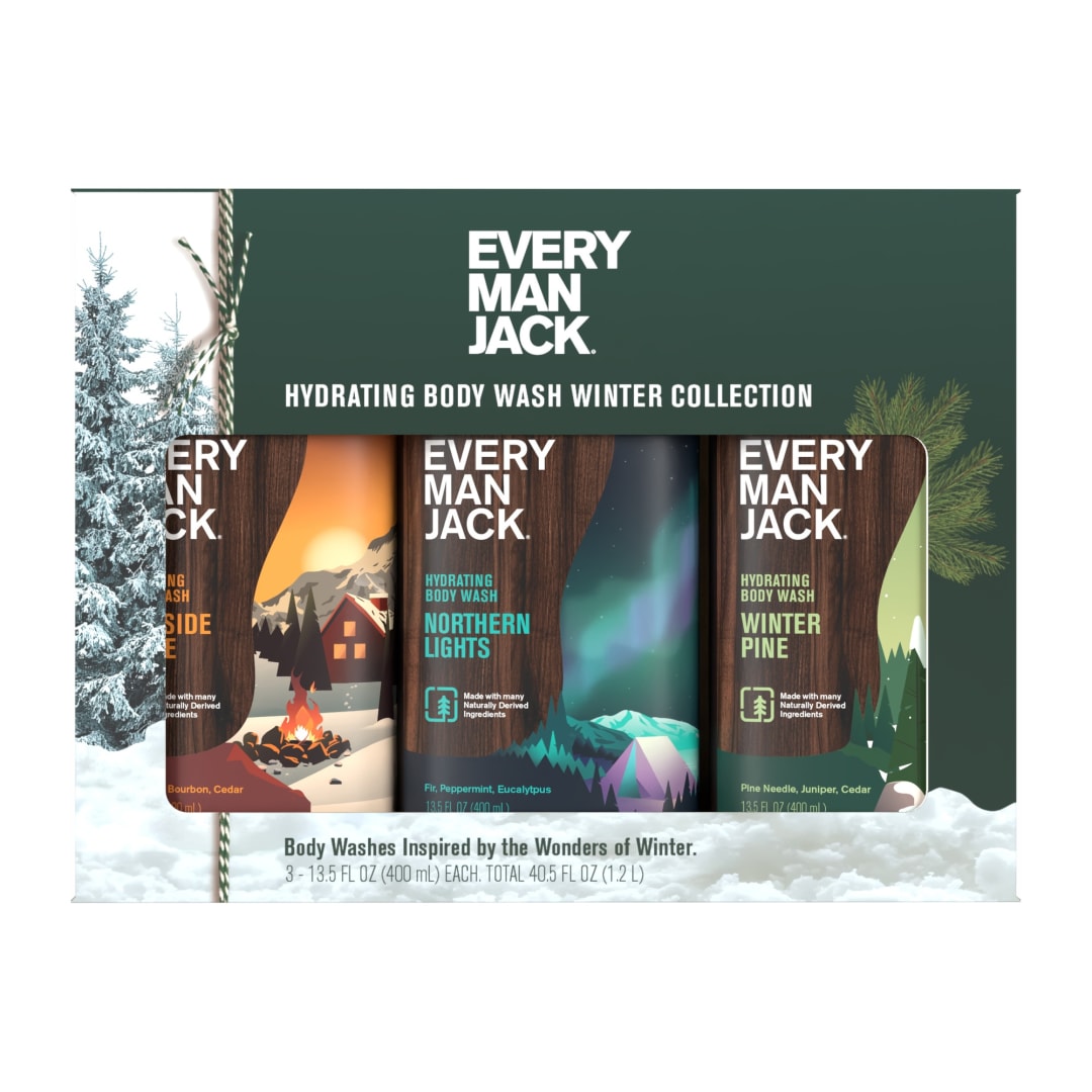 Every Man Jack Men's Body Wash Gift Set - 3 Invigorating Winter Scents - Deeply Cleans, Hydrates with Naturally Derived Ingredients - 13.5 oz (3 pack)