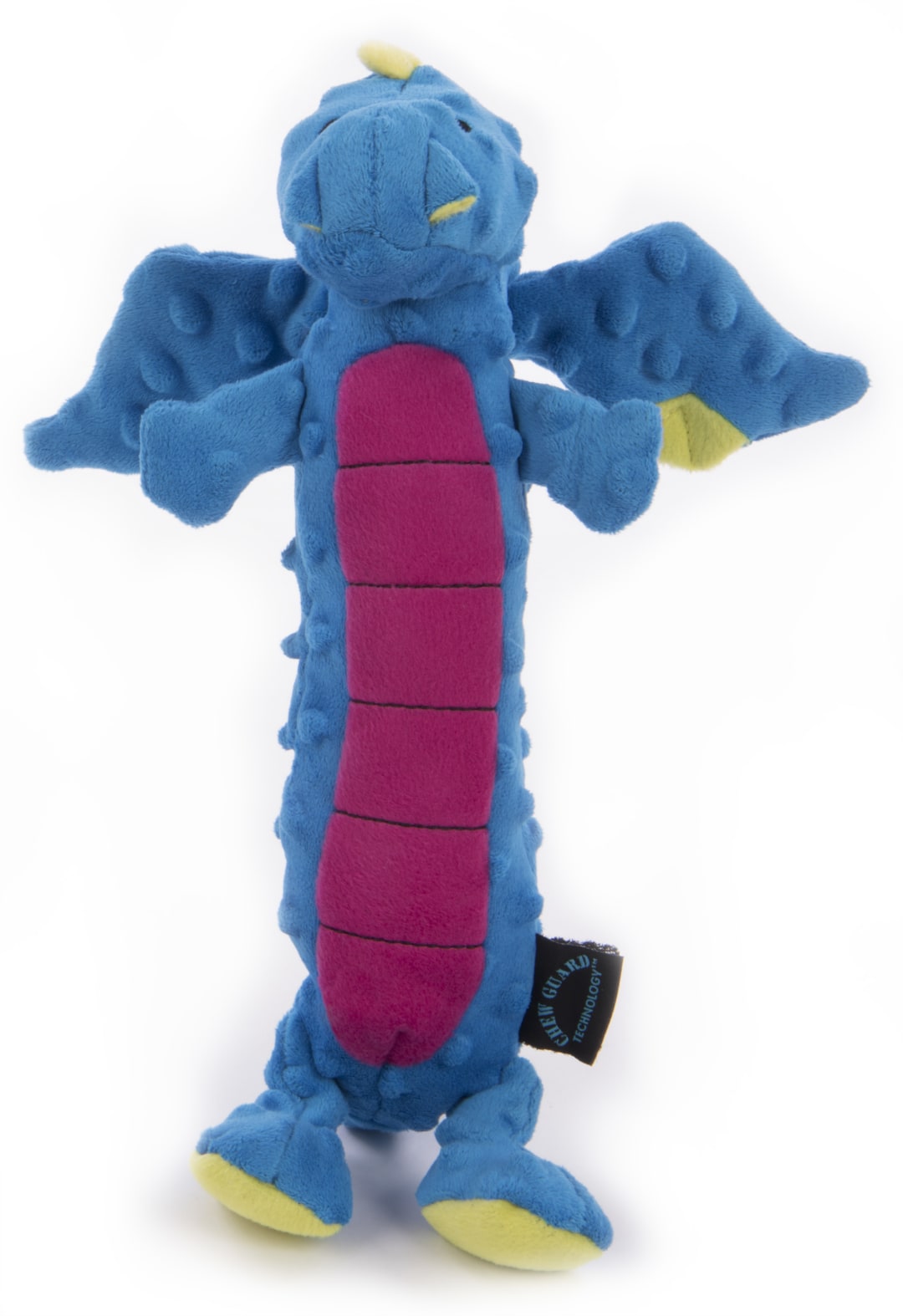 goDog Dragons Skinny Squeaky Plush Dog Toy With Chew Guard Technology, Blue, Large
