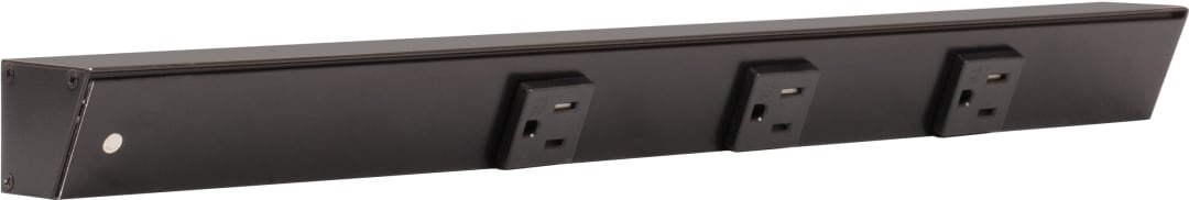 18" Black APT Angle Power Strip, black receptacles, left wire entry