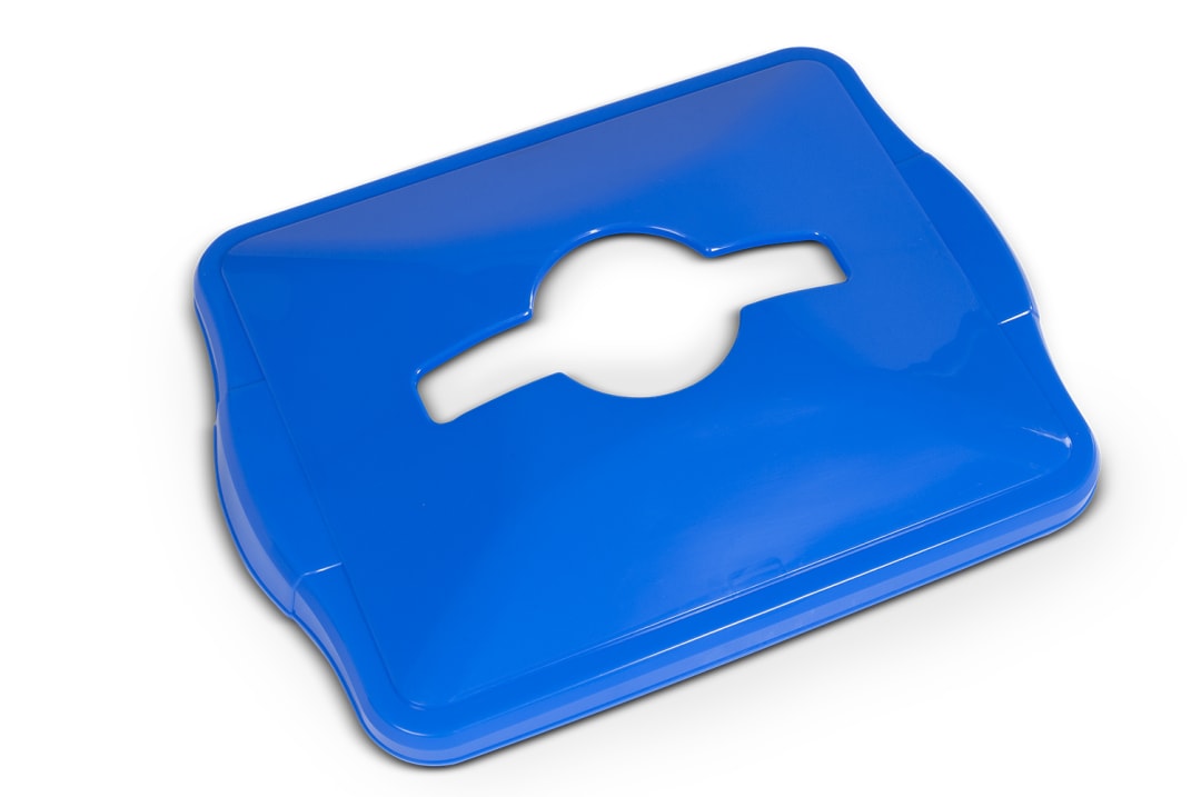 16 Gallon Blue Rectangular Document and Can Cutout Recycling Bin Lid