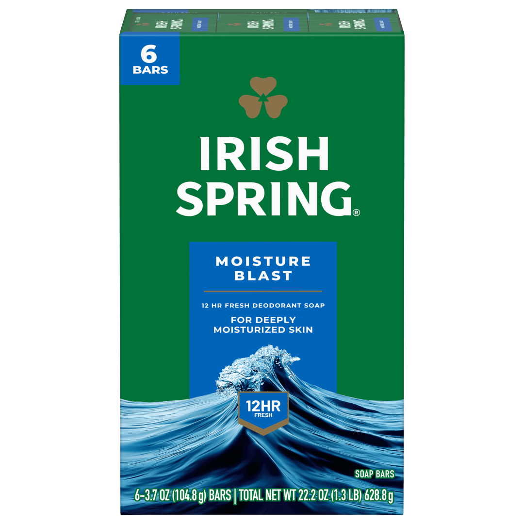 Irish Spring Icy Blast Deodorant Bar Soap for Men, With Flaxseed Oil, 12 Hour Fresh Deodorant Soap, 3.7 oz Bar (6 Pack)