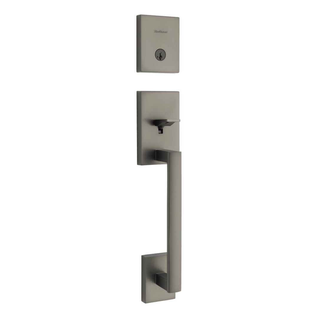 San Clemente Single Cylinder Low Profile Exterior Only Handleset featuring SmartKey Security™ in Gunmetal