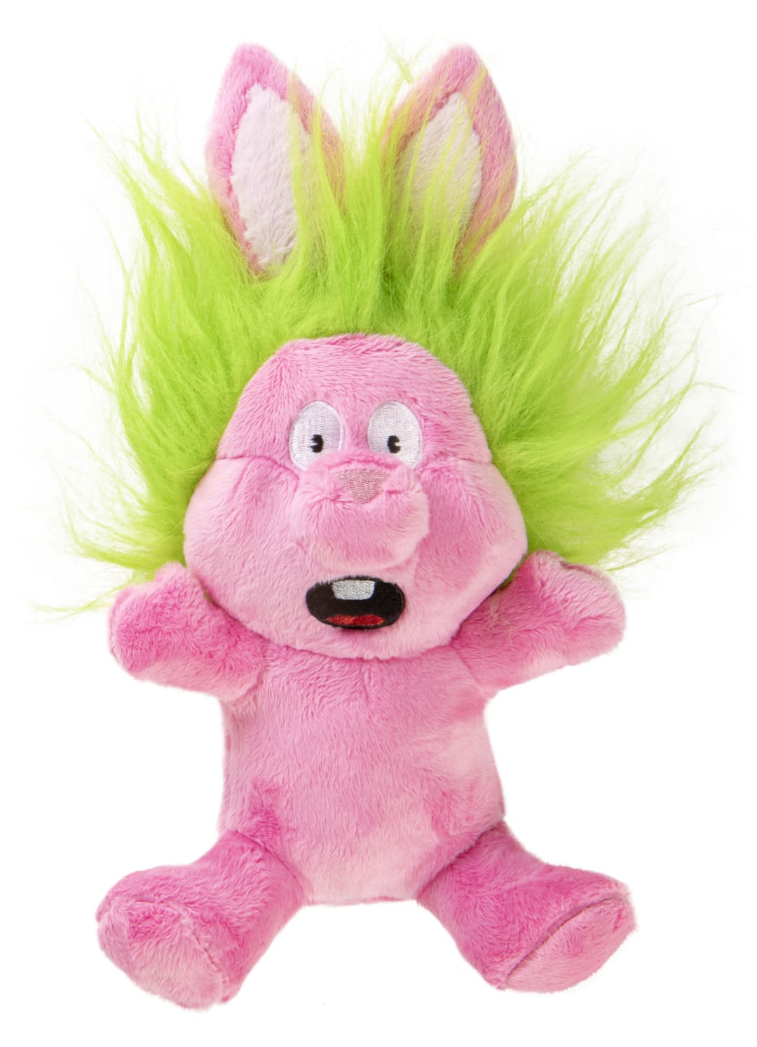 goDog Silent Squeak Crazy Hairs Rabbit Squeaker Dog Toy, Chew Resistant, Durable Plush, Soft, Tough, Reinforced Seams, Large