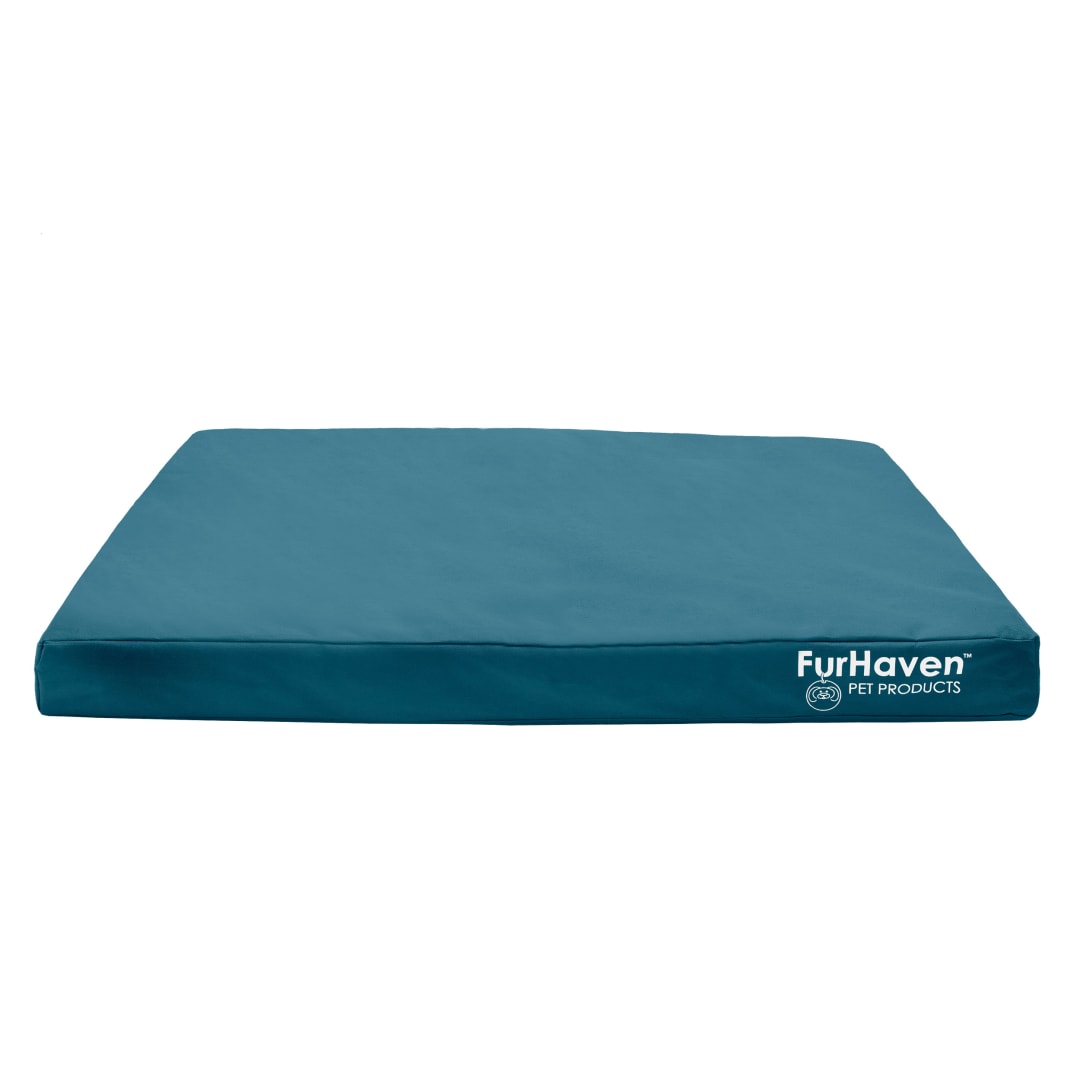 FurHaven Coated Oxford Indoor/Outdoor Deluxe Orthopedic Mattress Pet Bed, Deep Lagoon, Large