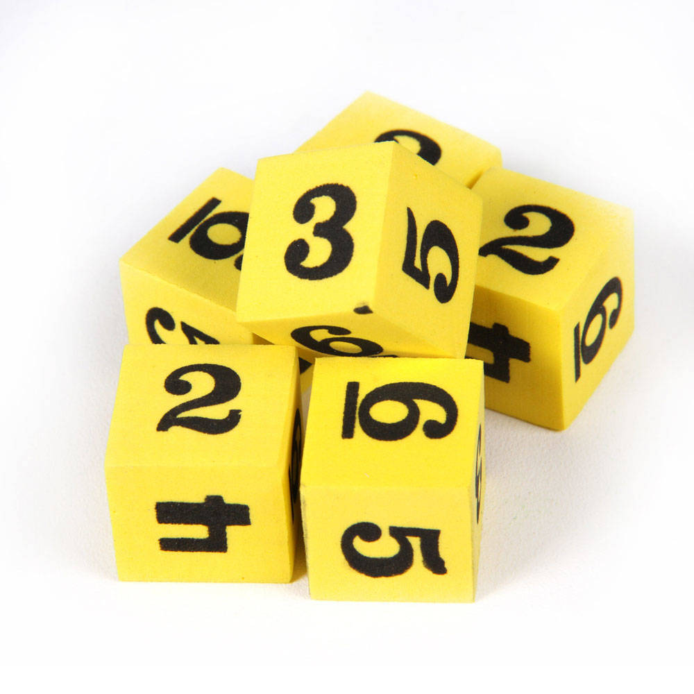 DICE, NUMERAL, FOAM, YELLOW PK/6
