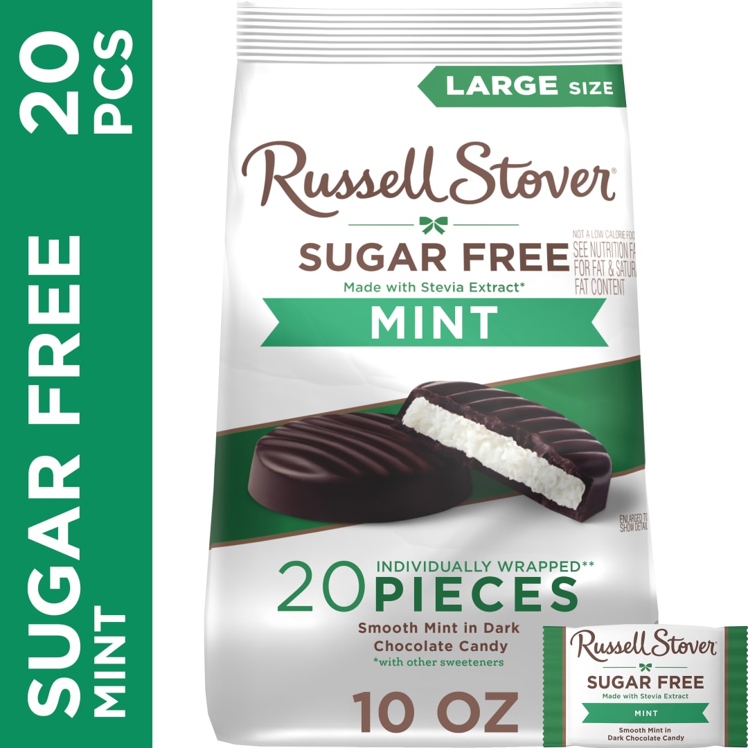 RUSSELL STOVER Sugar Free Dark Chocolate Mint Candy, 10 oz. bag