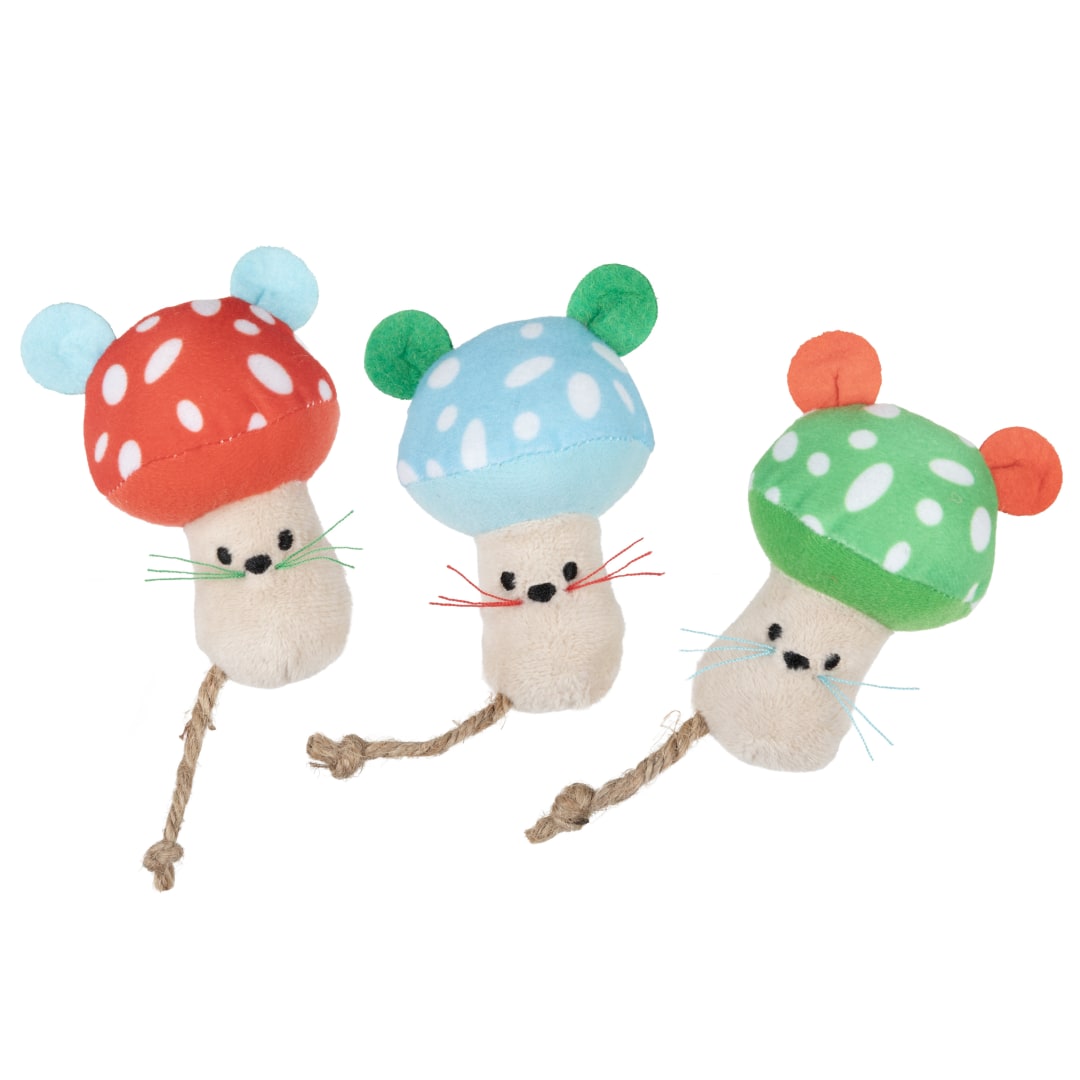 SmartyKat Moushrooms Catnip Cat Toys, Set of 3, Plush Mushroom-Shaped Catnip Toys for Cats and Kittens