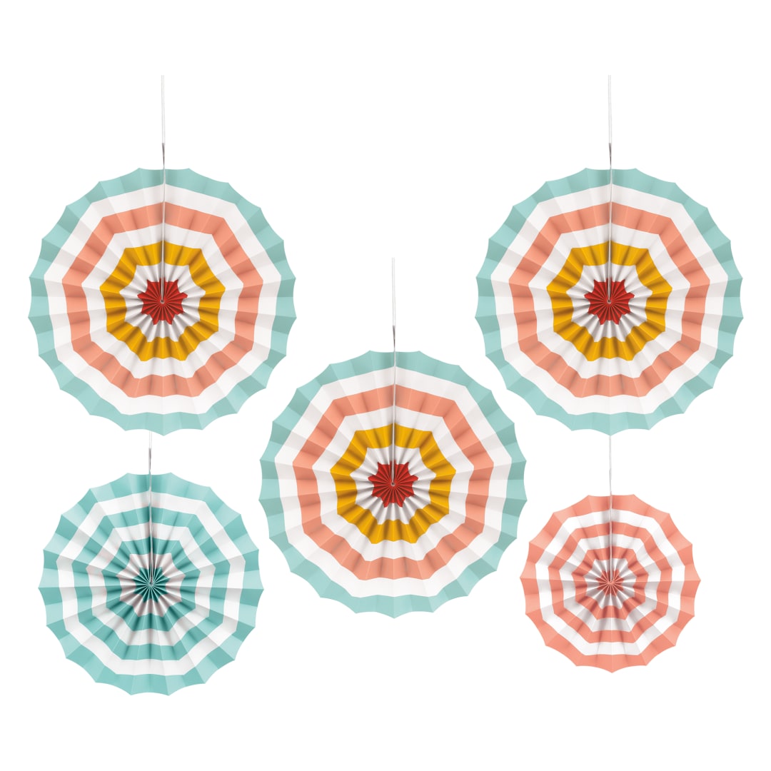 Poolside Summer Assorted Paper Fan Decorations, 5ct