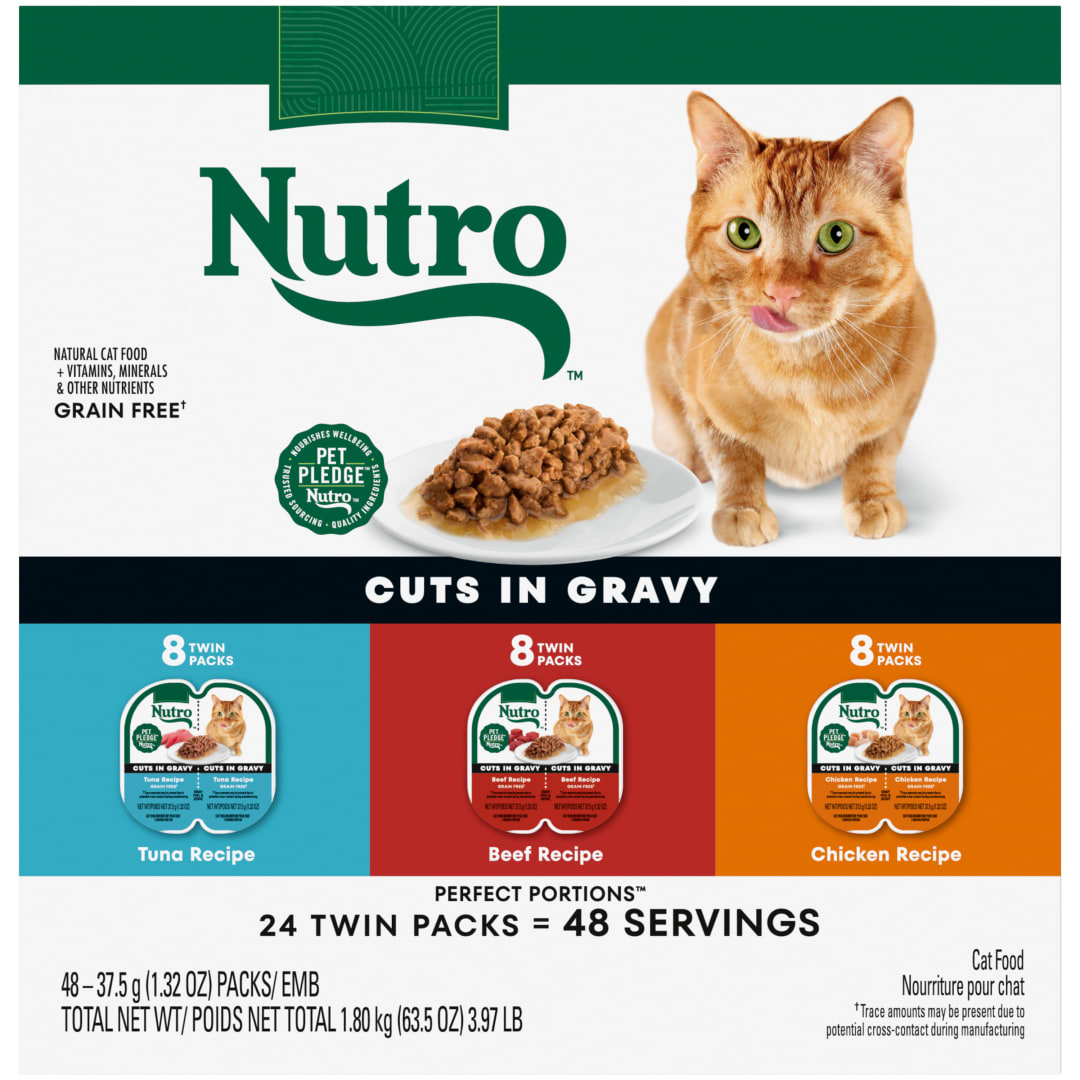 Nutro Wet Cat Food Cuts in Gravy MultiPack: Beef; Tuna and Chicken Recipes; (24) 2.64 oz. Trays