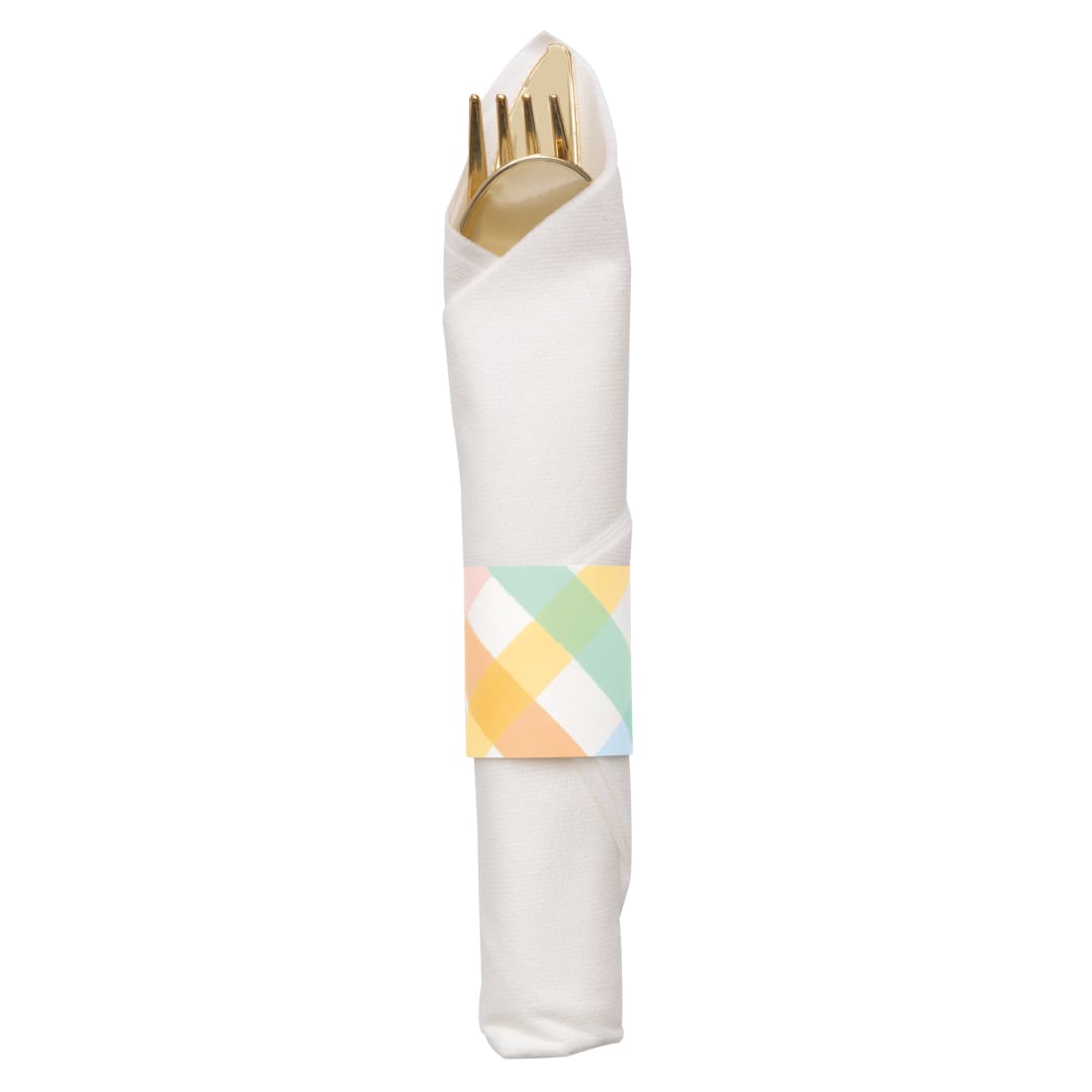 Pastel Plaid Pre-Rolled Gold Plastic Cutlery Sets with Kraft Paper Wrap