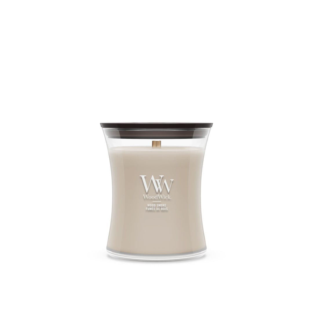 WoodWick Vela perfumada | Vela de tamaño mediano en forma de reloj de arena | Wood Smoke | Regalos perfectos para mujeres
