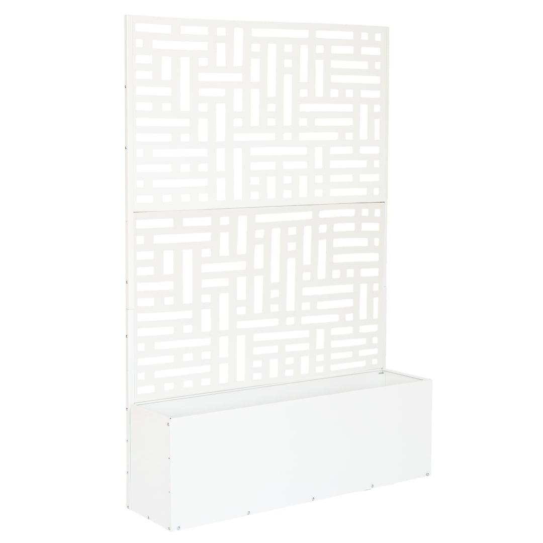 6 ft. x 4 ft. White Freestanding Metal Privacy Screen Room Divider with Flower Box