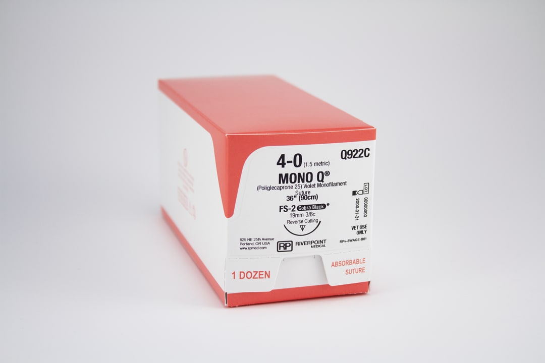 Mono Q PGCL Suture, USP 4-0 with 19mm FS-2 Reverse Cutting 3/8 Circle Cobra Black Needle, Violet, 90cm, Sterile