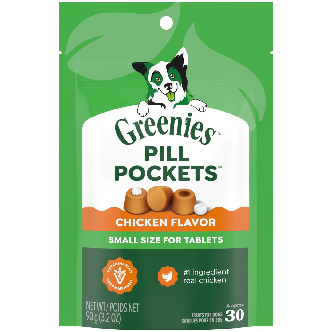 GREENIES PILL POCKETS for Dogs Tablet Size Natural Soft Dog Treats, Chicken Flavor, 3.2 oz. Pack (30 Treats)