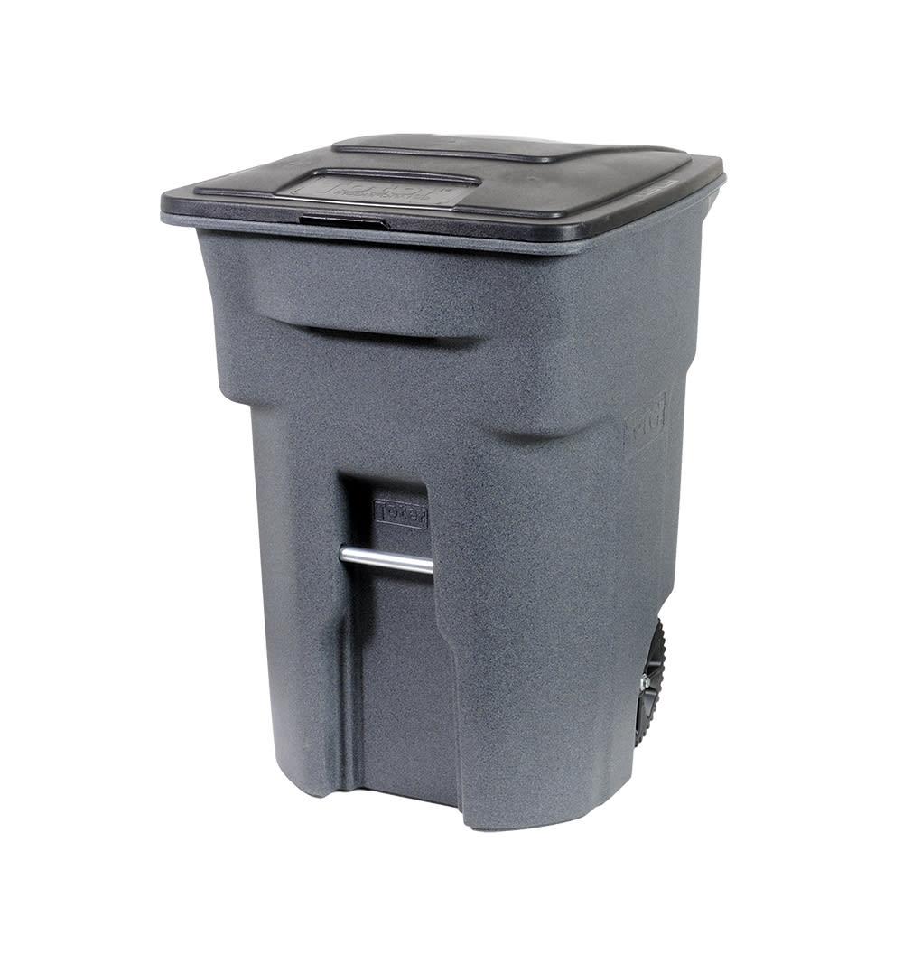 96 Gal. Dark Gray Granite Trash Can with Wheels and Attached Lid