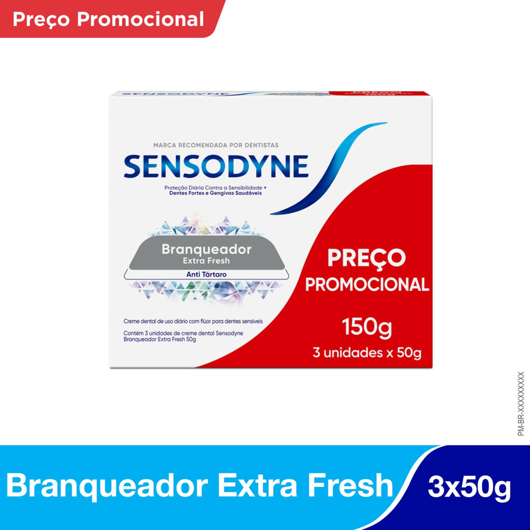 Sensodyne Branqueador Extra Fresh Pasta de Dente Para Dentes Sensíveis 50g - Kit Leve 3 Pague 2