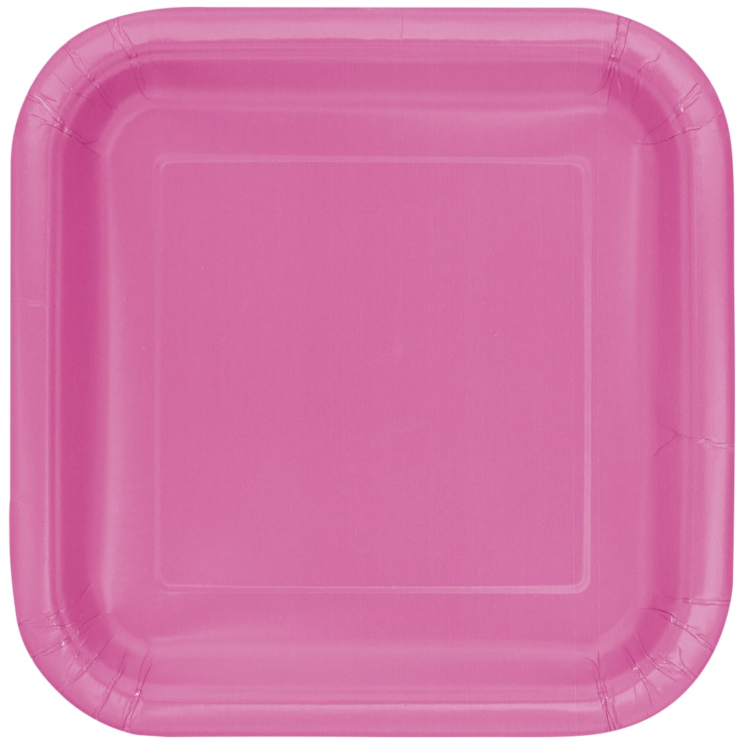 Hot Pink Solid Square 9" Dinner Plates, 14ct