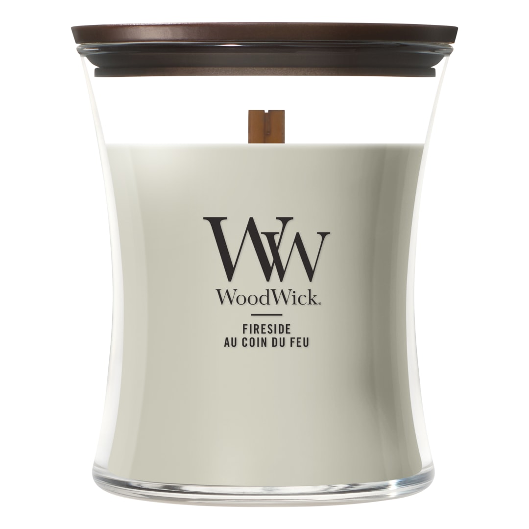 WoodWick Vela perfumada con mecha crepitante | Vela Mediana Fireside | Hasta 20 horas de tiempo de combustión | Regalo ideal para mujer