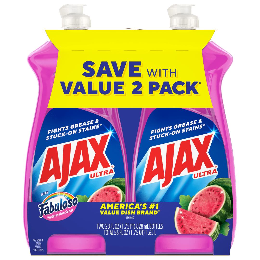 Ajax Ultra Liquid Dish Soap with Fabuloso Watermelon Scent, Fights Grease and Stuck-On Stains, Deep Cleaning Action, 28 fl oz Bottle (2 Pack)