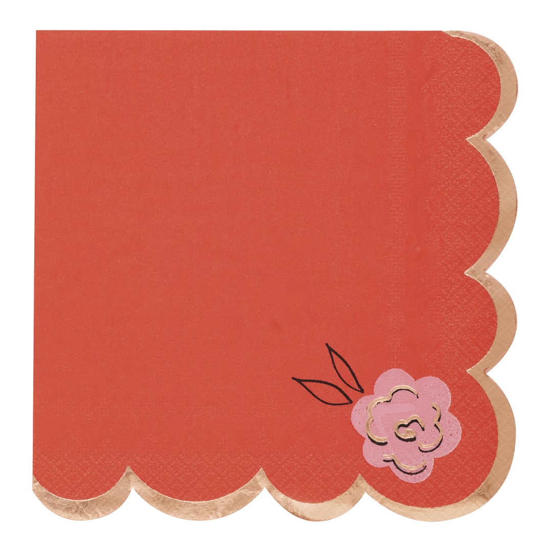 Cute Valentine Scalloped Beverage Napkins, 16ct - Foil Stamping