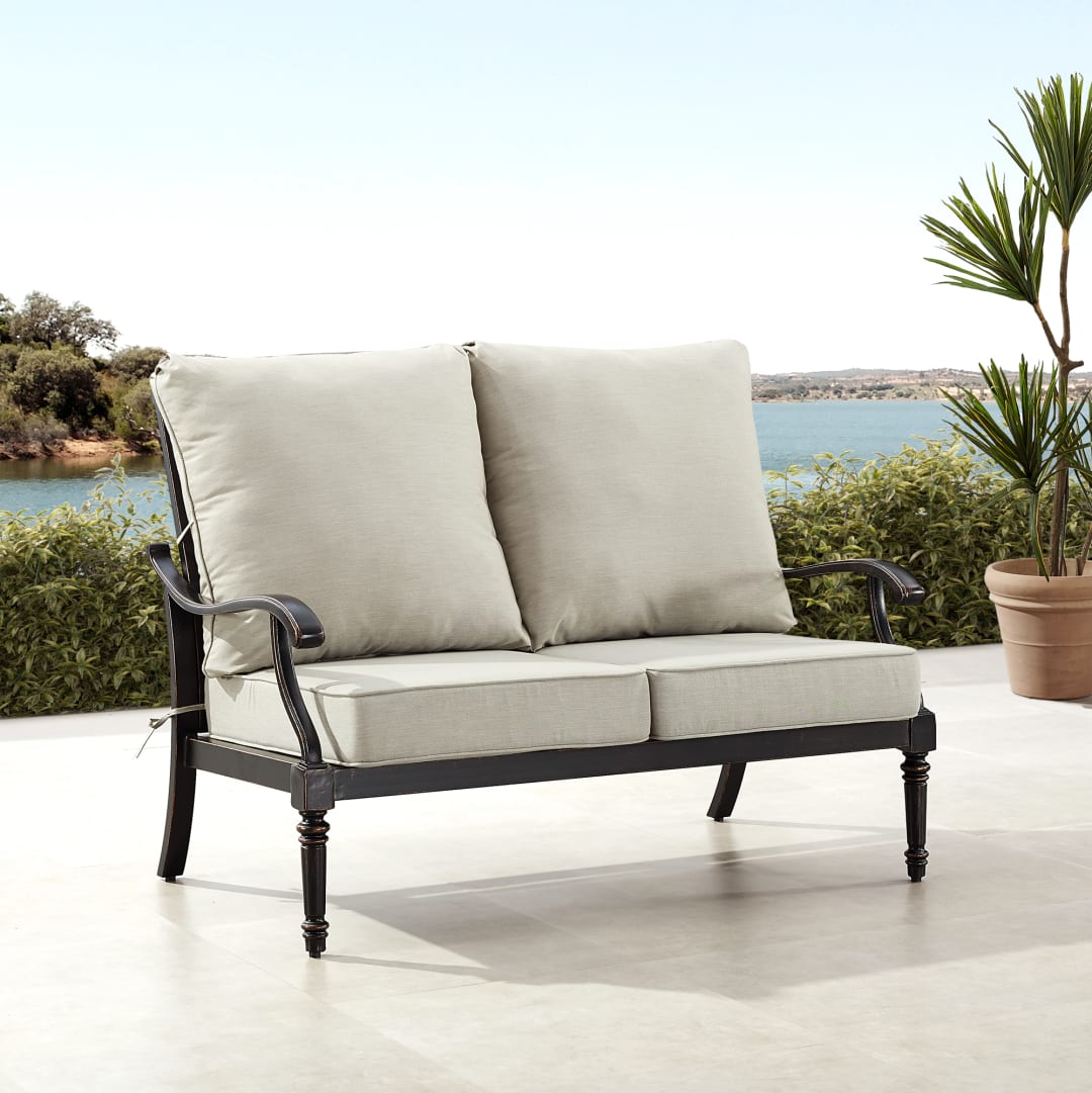 Black Aluminum Patio Deep Seating Loveseat with Cushions