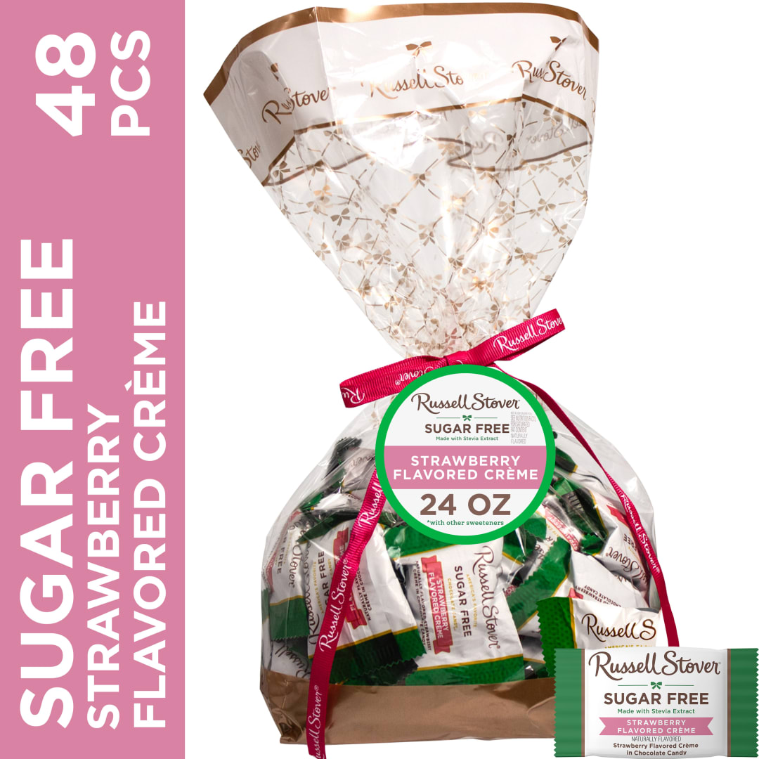 RUSSELL STOVER Sugar Free Strawberry Flavored Crème Chocolate Candy Gift Bag, 24 oz.