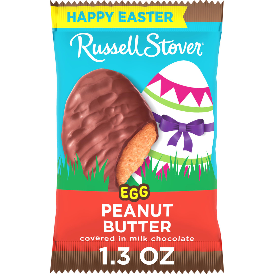 RUSSELL STOVER Easter Peanut Butter Milk Chocolate Candy Easter Egg, 1.3 oz.