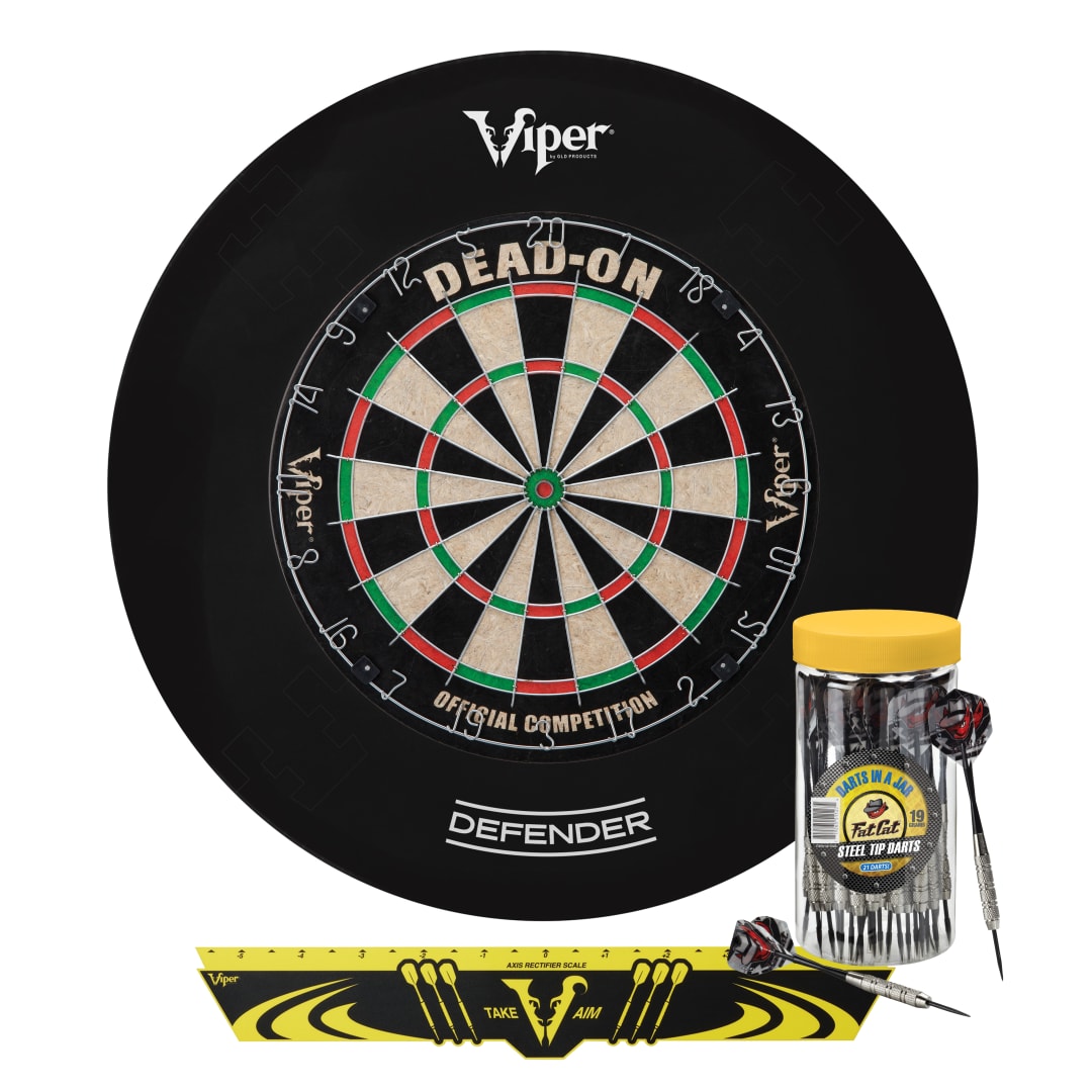 Viper Dead-On Sisal Dartboard, Defender Dart Surround, Jar of 20 Darts and Viper Edge Throwline