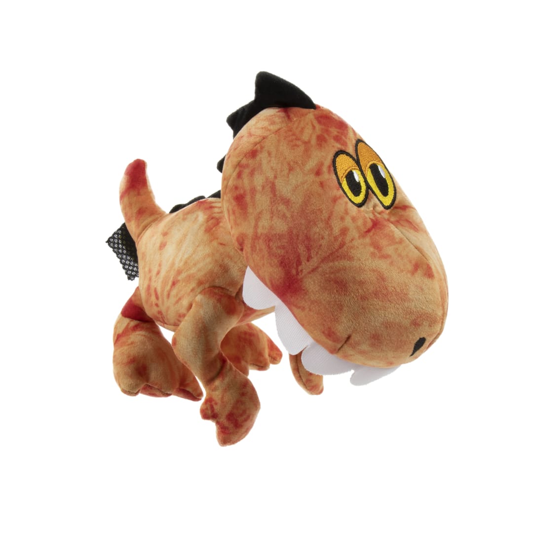 TrustyPup Tough 'N Fun Dino, Durable Plush Chew Guard Squeaky Dog Toy with Chew Guard Technology, Tie-Dye Orange, Medium