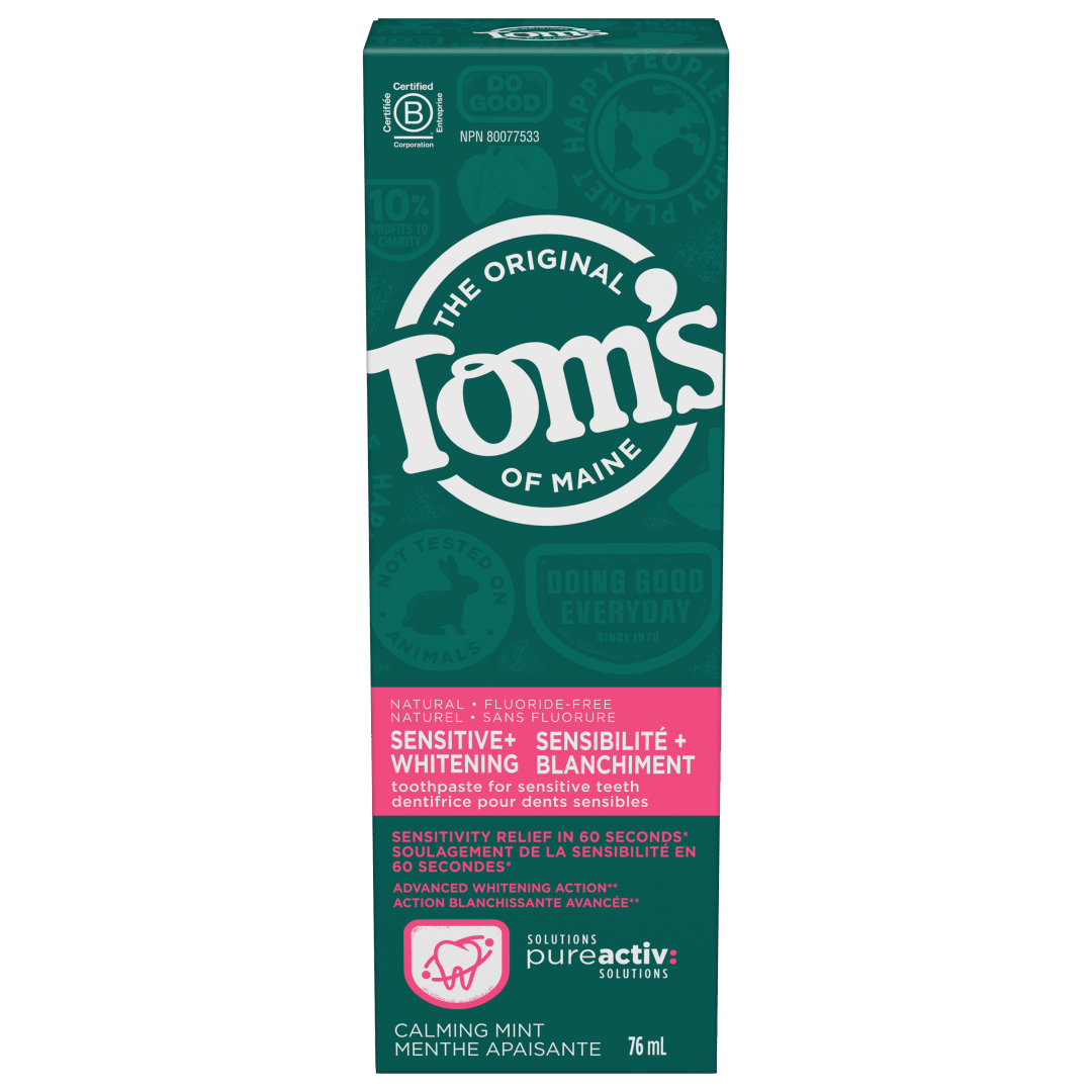 Tom's of Maine Sensitive and Whitening Toothpaste, Fluoride Free, Calming Mint, 76 mL