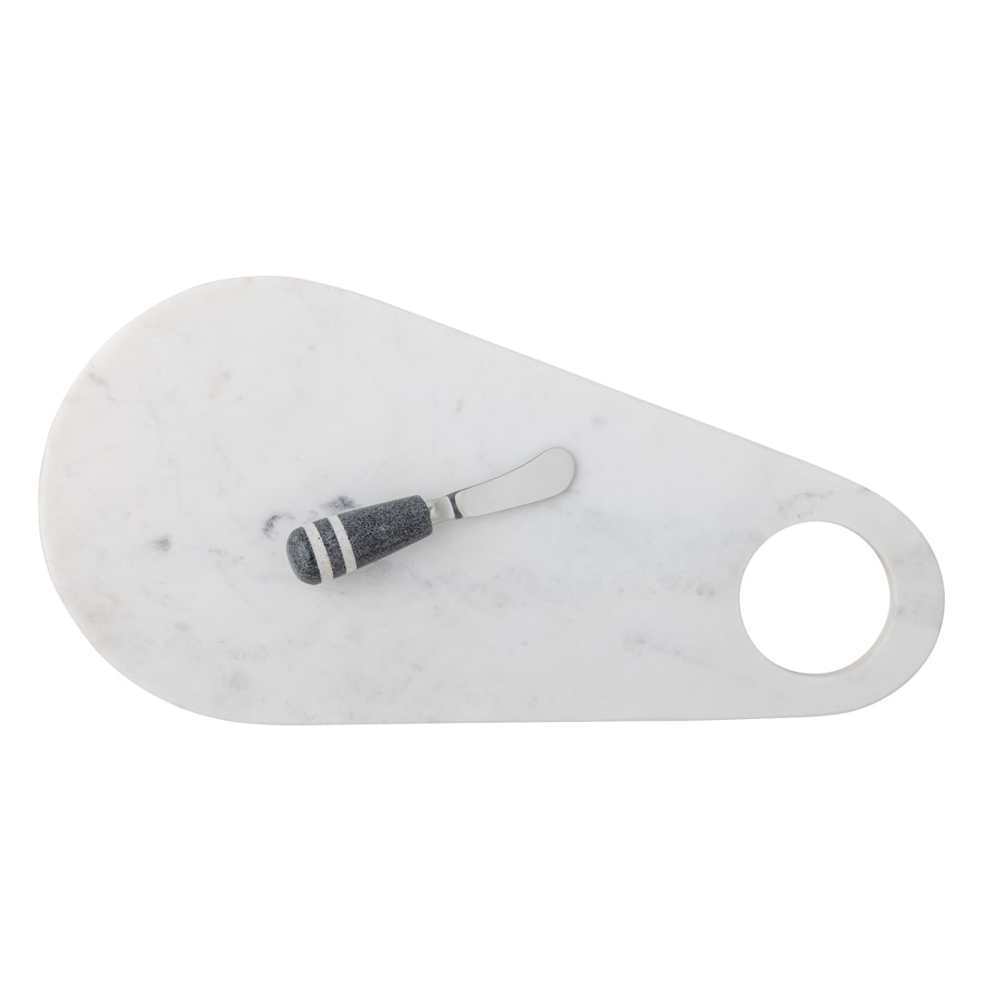 82059645 - Abrielle Serving Board w/Knife, White, Marble STOCK: 88