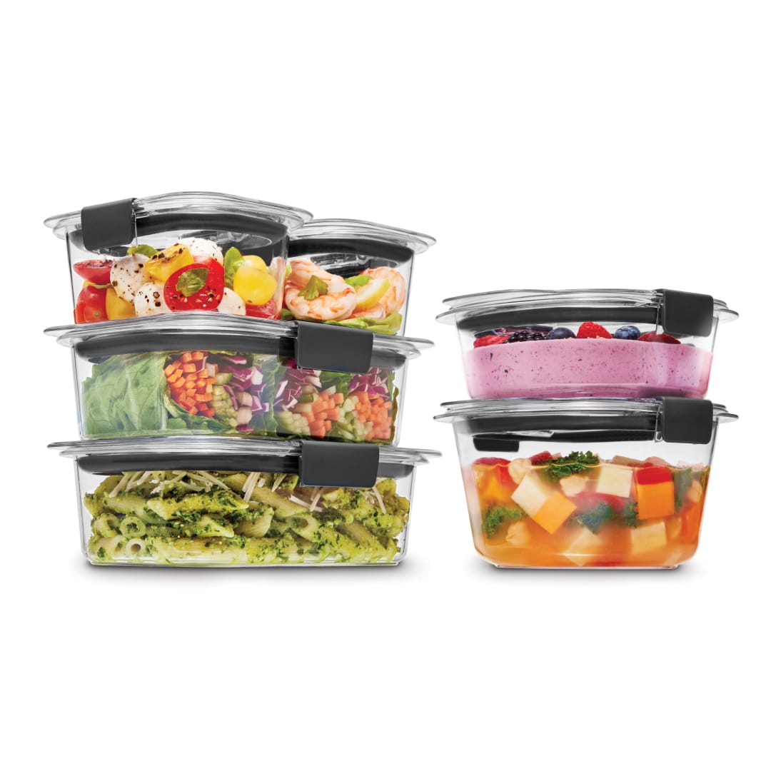 Récipients ronds de rangement pour aliments et rectangulaires Rubbermaid Brilliance, ensemble de 12 pièces