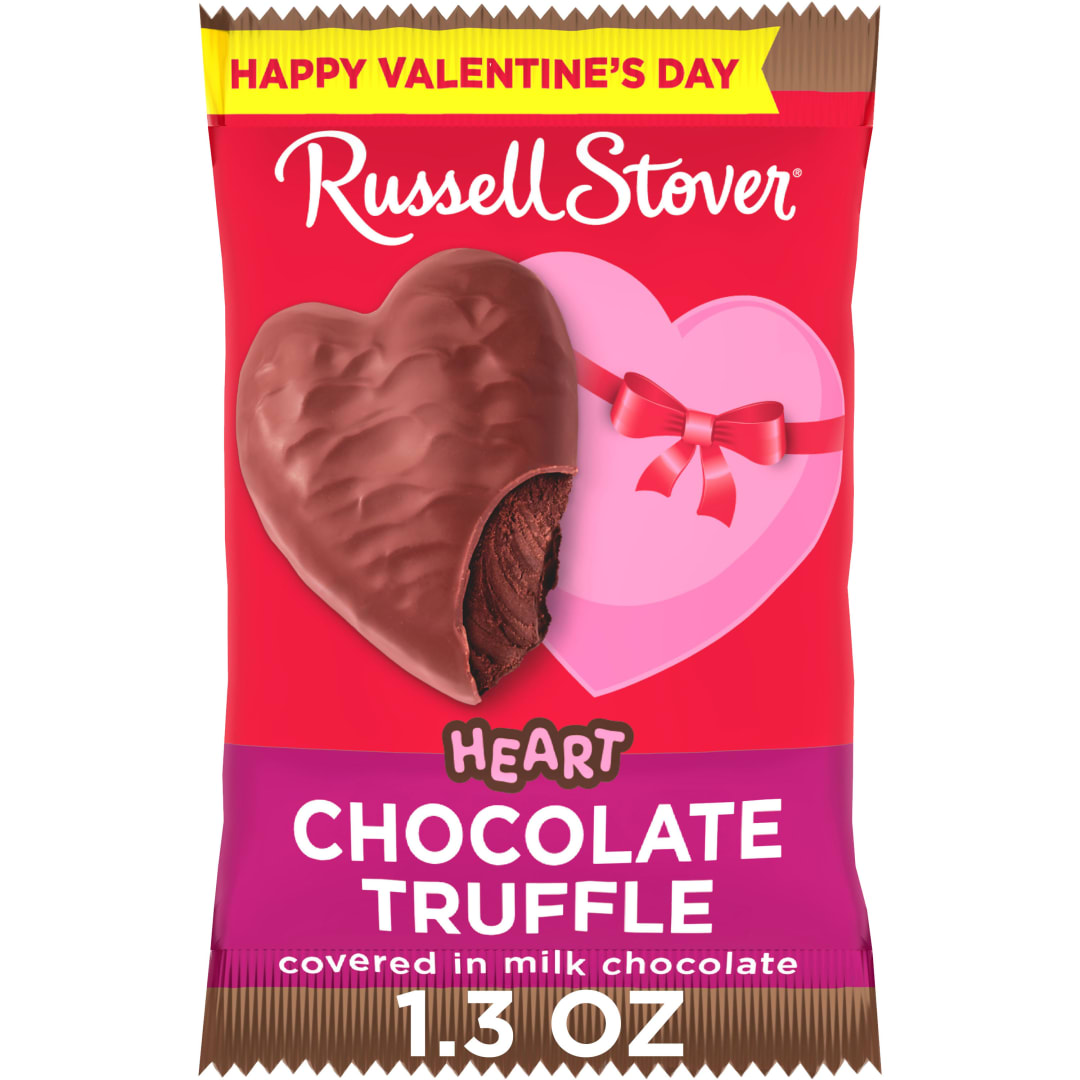 RUSSELL STOVER Valentine's Day Milk Chocolate Chocolate Truffle Heart Candy Bar, 1.3 oz.