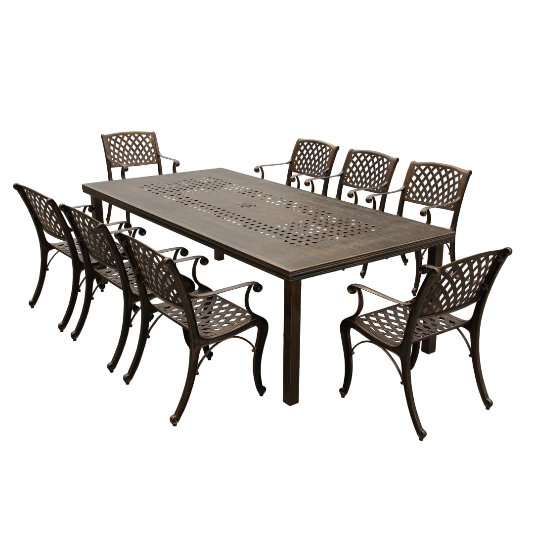 Modern Outdoor Mesh Lattice Aluminum 95-in Bronze Large Rectangular Patio Dining Set with Eight Arm Chairs