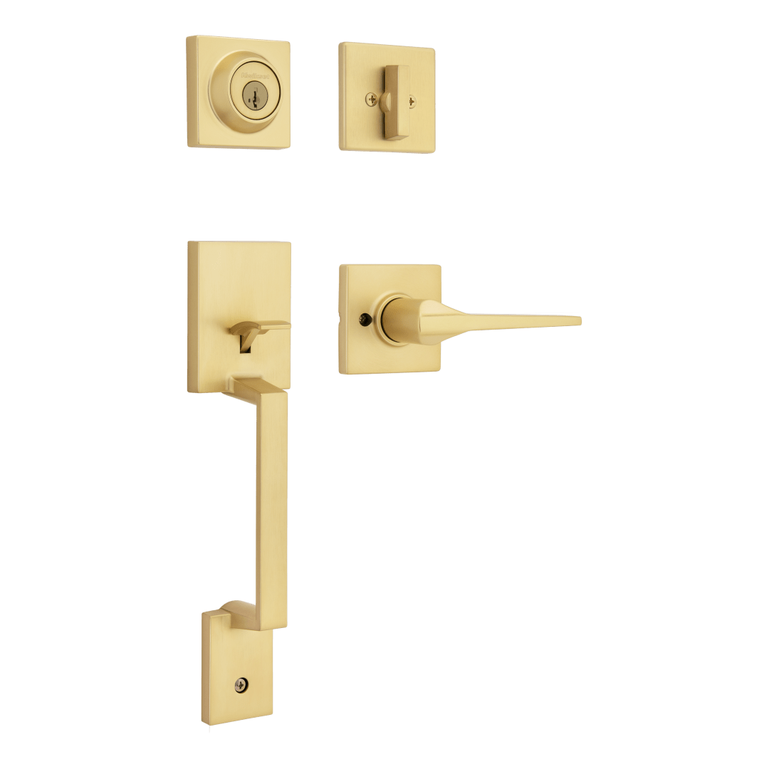 Amador Single Cylinder Keyed Entry Door Handleset with Hollis Interior Lever in Satin Brass ft SmartKey Security