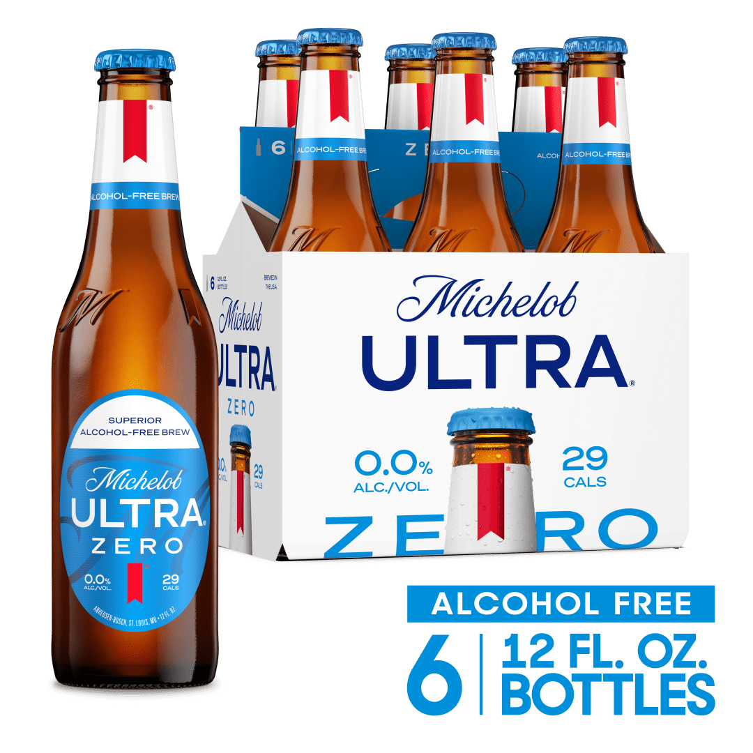 Michelob ULTRA ZERO Non-Alcoholic American Lager Beer, 6 Pack 12 fl oz Glass Bottles