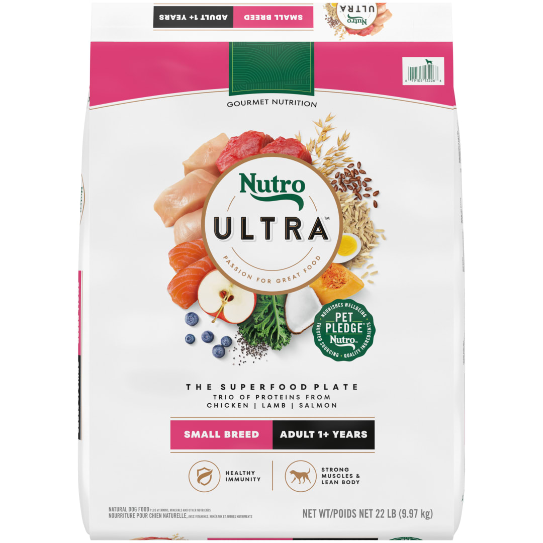 Nutro Ultra Adult Small Breed Dry Dog Food, Chicken, Lamb and Salmon Protein Trio, 22 lb Bag