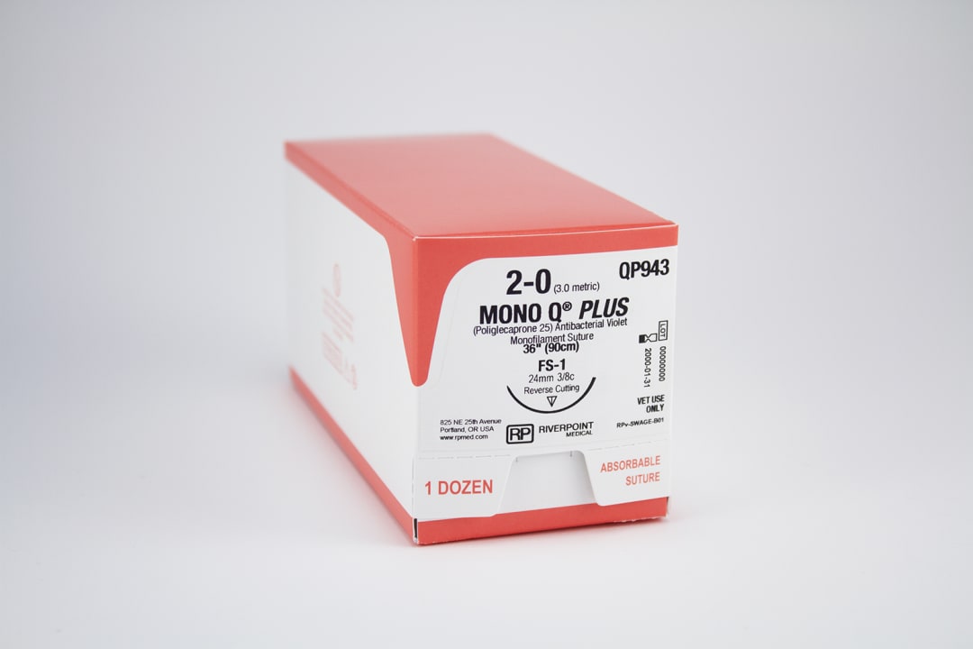 Mono Q Plus Antibacterial PGCL Suture, USP 2-0 with 24mm FS-1 Reverse Cutting 3/8 Circle Needle, Violet, 75cm, Sterile