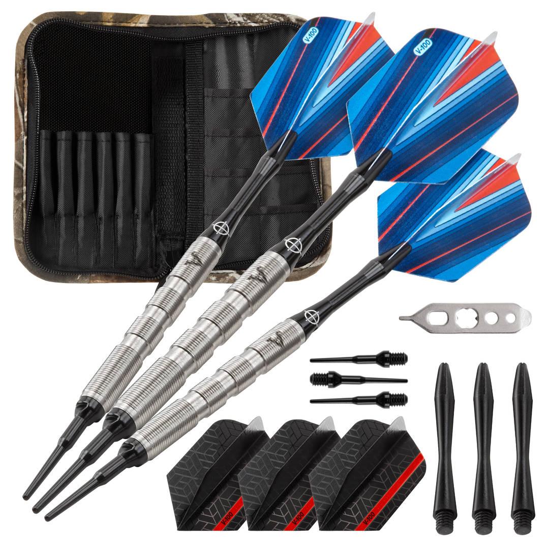 Viper Sidewinder Tungsten Soft Tip Darts Ringed Barrel 18 Grams and Casemaster Realtree Hardwoods Deluxe Camouflage Dart Case