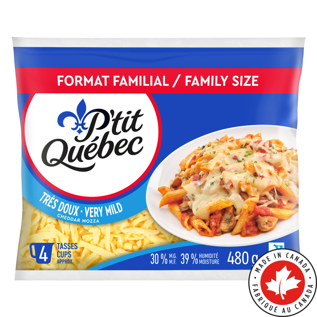 P'tit Québec Very Mild Cheddar Shredded Cheese, 480g