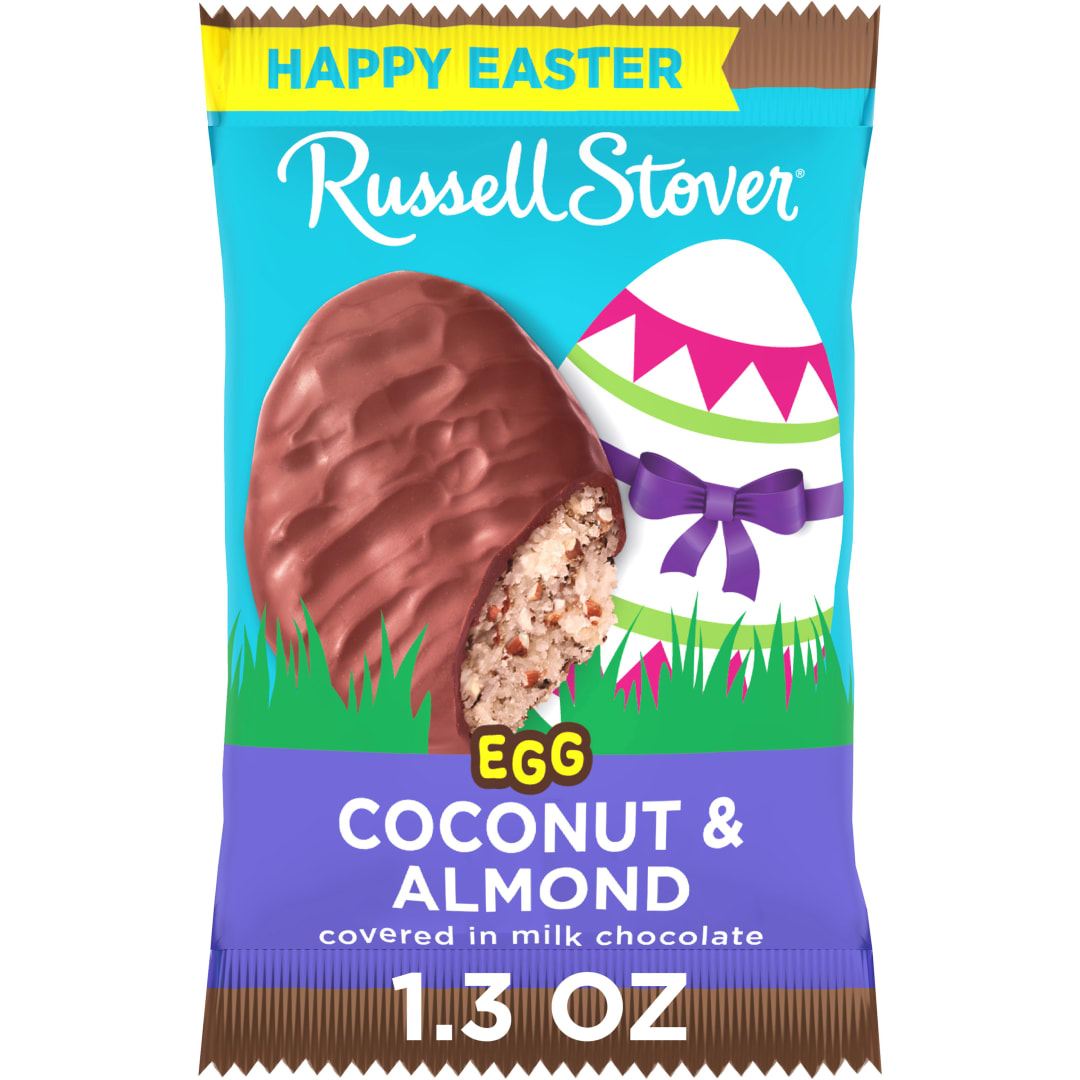RUSSELL STOVER Easter Coconut & Almond Milk Chocolate Candy Easter Egg, 1.3 oz.