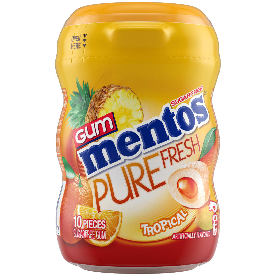 Mentos Gum Pure Fresh Sugar Free Chewing Gum Tropical 10 pc Nano Bottle