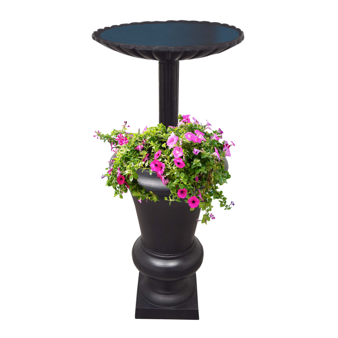 Ornate Round Cast Aluminum Metal 40-in Black Bird Bath and Planter Vase Combo