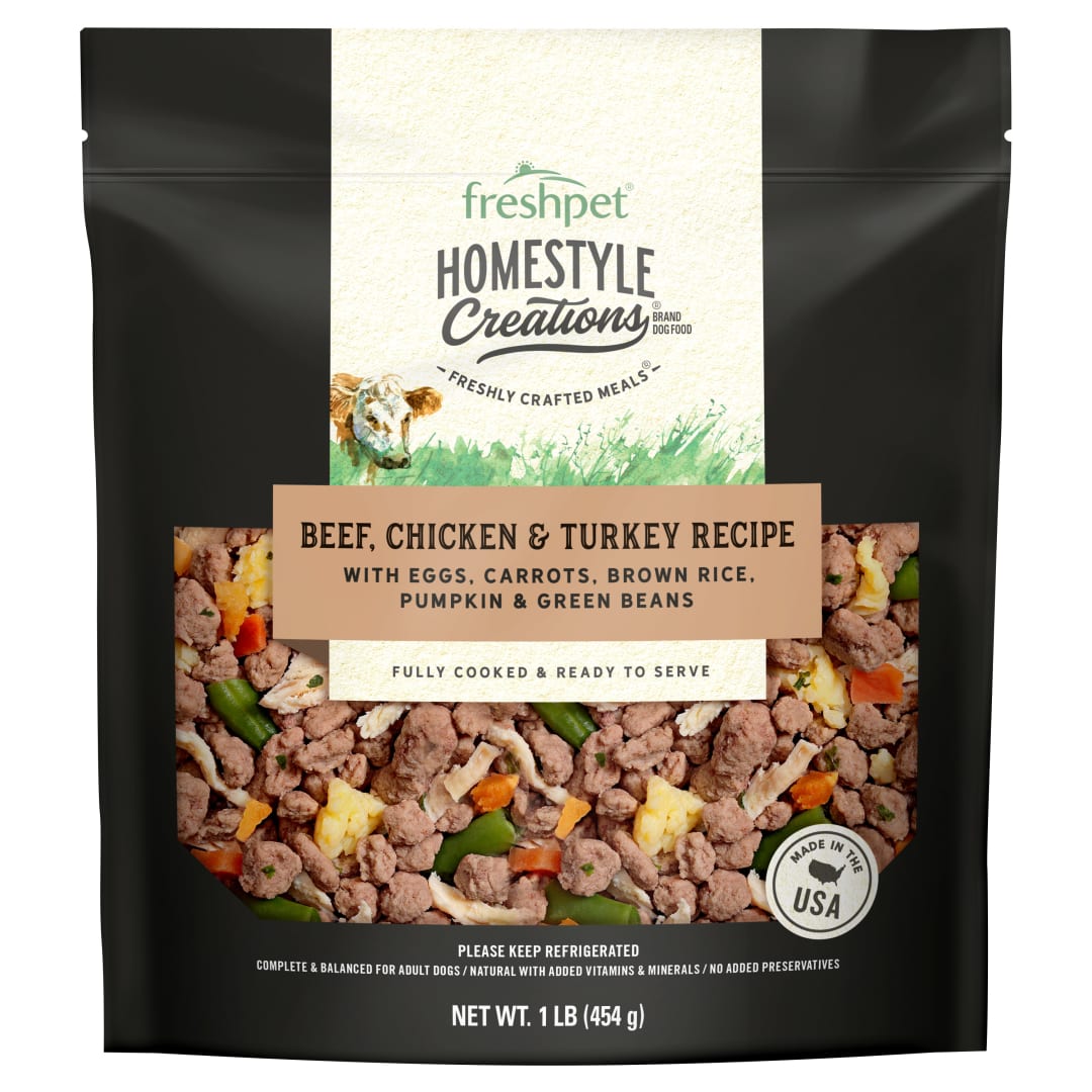 Freshpet Homestyle Creations Beef, Chicken & Turkey with Brown Rice & Veggies Fresh Dog Food, 1lb