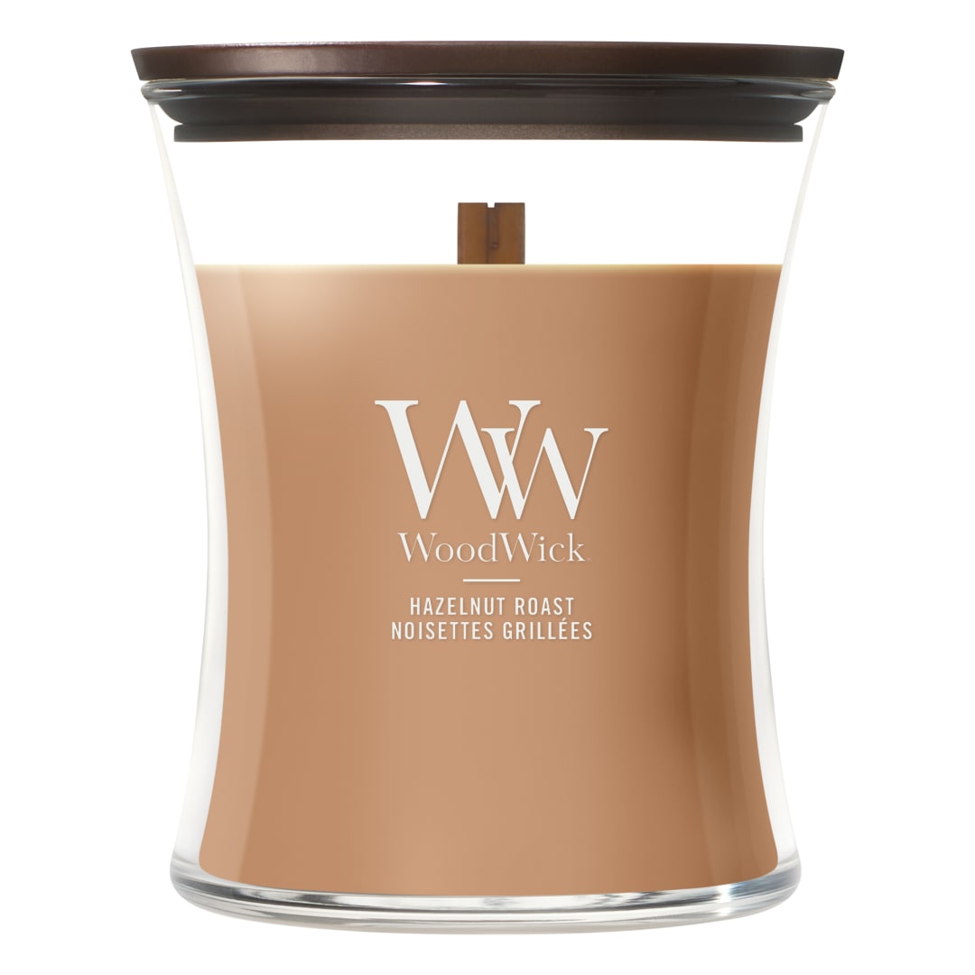 WoodWick Vela perfumada | Vela de tamaño mediano en forma de reloj de arena | Hazelnut Roast | Regalos perfectos para mujeres
