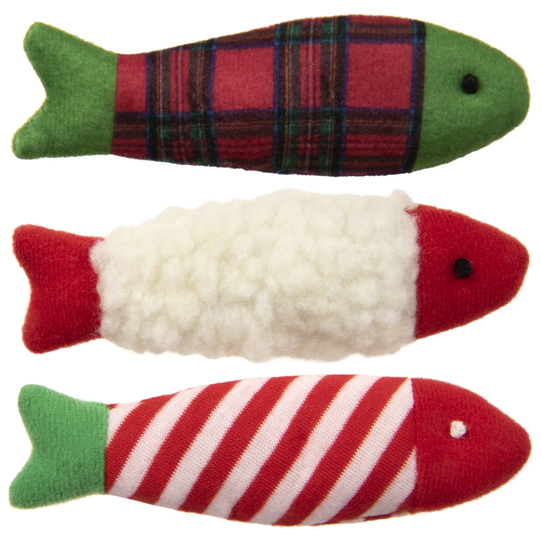 SmartyKat Catnip Fish Holiday Soft Plush Catnip Cat Toys, Set of 3