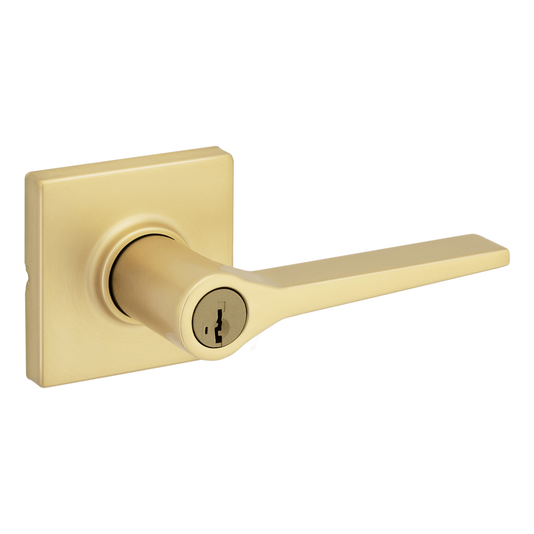Hollis Square Keyed Entry Lever  in Satin Brass