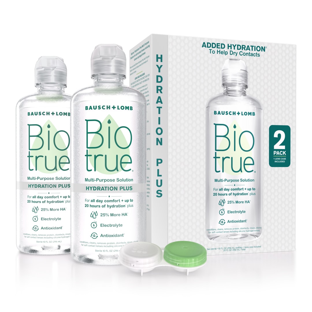 Biotrue Hydration Plus Contact Lens Solution, Multi-Purpose Solution for Soft Contact Lenses, Lens Case Included, 10 FL OZ (Pack of 2)