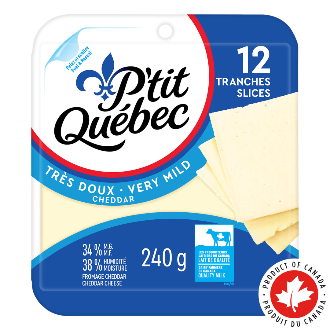 P’tit Québec Very Mild Cheddar Cheese Slices, 240g